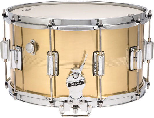 Rogers Dyna-Sonic B7 Brass Snare Drum - 14 x 8" Natural Brass Finish, 1.2mm Shell, Floating Snare System, 10 Lugs, Beavertail Die-Cast Lugs