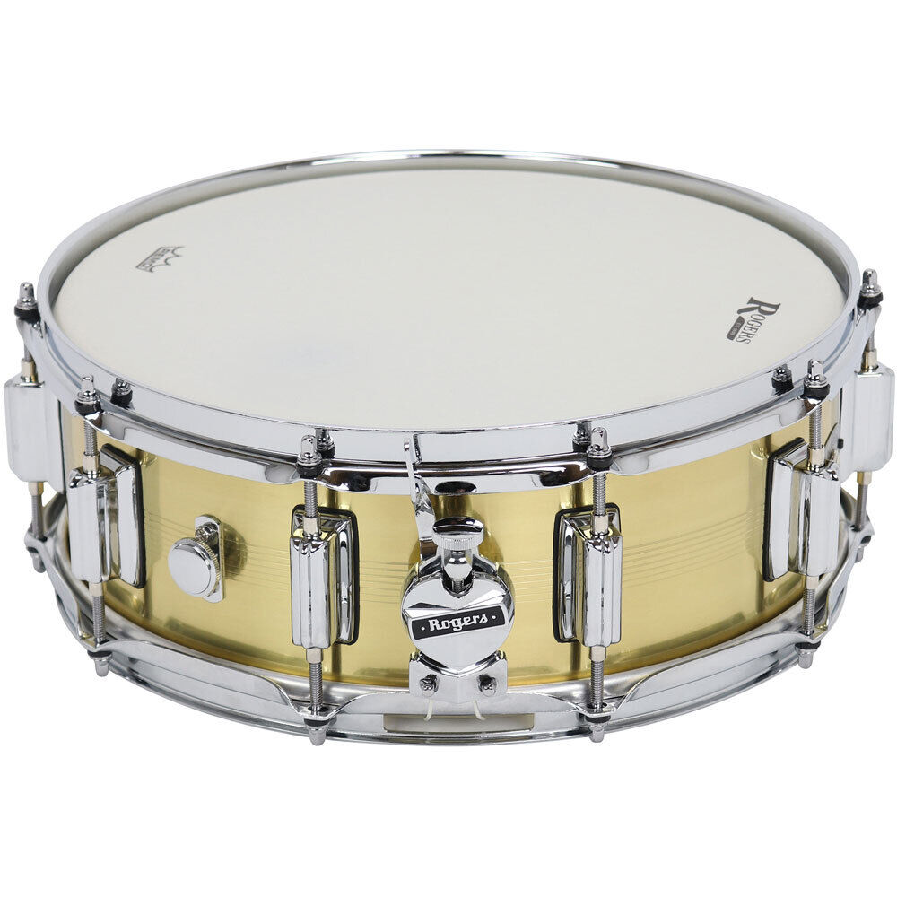 Rogers SuperTen Brass Series Snare Drum - Natural Brass Finish, 14 x 5", Model No 36-BN, 1.2mm Shell, Beavertail Lugs, Clock Face Throw-Off