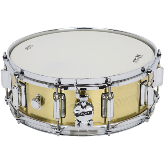 Rogers SuperTen Brass Series Snare Drum - Natural Brass Finish, 14 x 5", Model No 36-BN, 1.2mm Shell, Beavertail Lugs, Clock Face Throw-Off