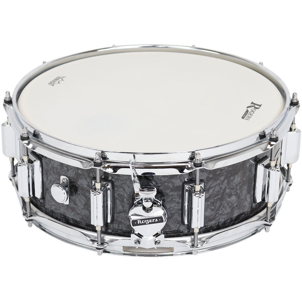 Rogers SuperTen Snare Drum - Black Pearl Finish - 14 x 5" - Model No 36-BP - 5-ply Maple-Poplar Shell - Clock Face Throw-Off - Beavertail Lugs