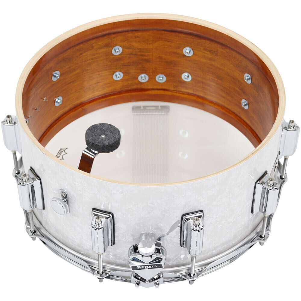 Rogers SuperTen Snare Drum - White Marine Pearl Finish - 14 x 6.5" - 5-ply Maple-Poplar Shell, 10 Lug, Clock Face Throw Off, Beavertail Lugs — view 2
