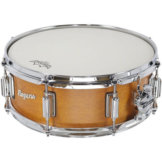 Rogers Tower Series 14 x 5" Wood Shell Snare Drum - Satin Fruitwood Stain, 5-Ply Maple-Poplar, 2.3mm Hoops, Beavertail Lugs