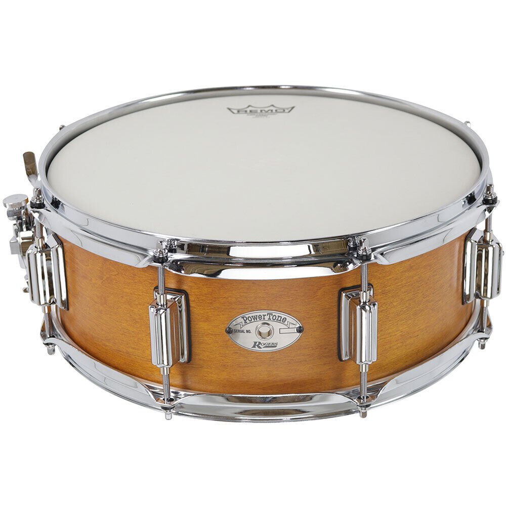 Rogers Tower Series 14 x 5" Wood Shell Snare Drum - Satin Fruitwood Stain, 5-Ply Maple-Poplar, 2.3mm Hoops, Beavertail Lugs — view 2
