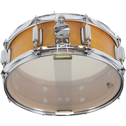 Rogers Tower Series 14 x 5" Wood Shell Snare Drum - Satin Fruitwood Stain, 5-Ply Maple-Poplar, 2.3mm Hoops, Beavertail Lugs — view 4
