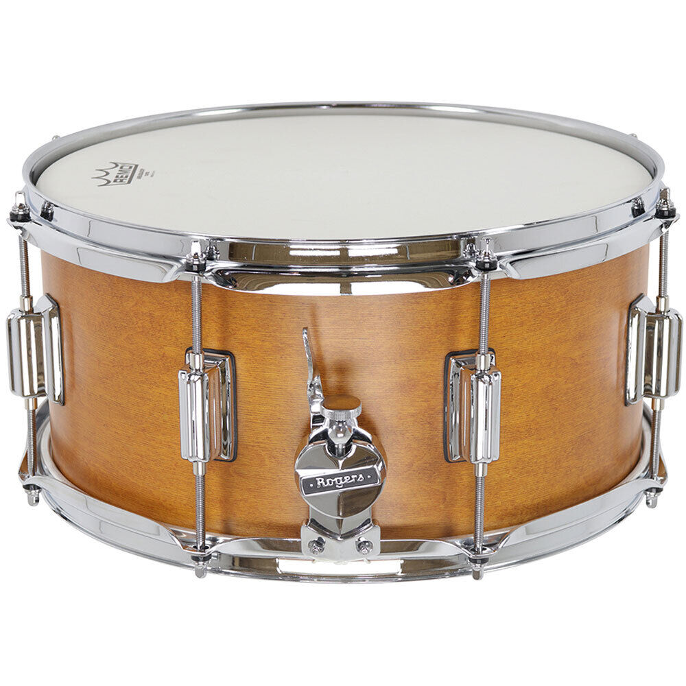 Rogers Tower Series Snare Drum - 14 x 6.5" Satin Fruitwood Stain, 5-Ply Maple-Poplar Shell, Beavertail Lugs, Remo Heads — view 6