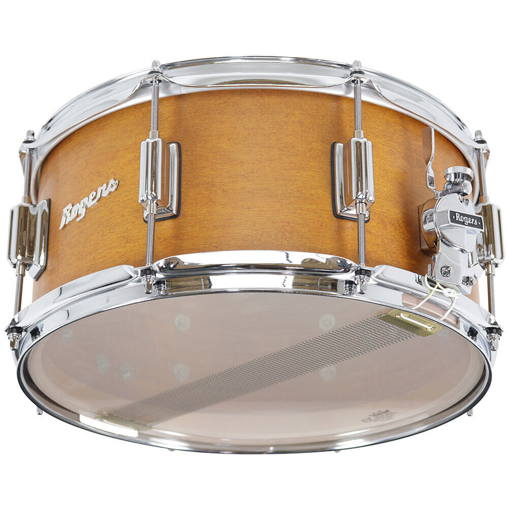 Rogers Tower Series Snare Drum - 14 x 6.5" Satin Fruitwood Stain, 5-Ply Maple-Poplar Shell, Beavertail Lugs, Remo Heads — view 5