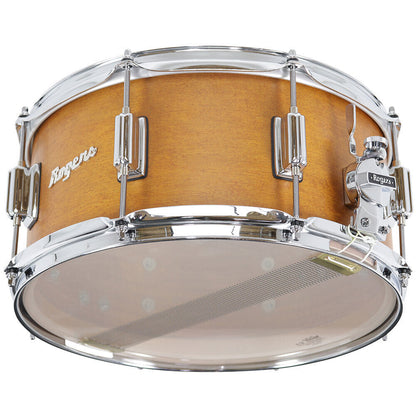Rogers Tower Series Snare Drum - 14 x 6.5" Satin Fruitwood Stain, 5-Ply Maple-Poplar Shell, Beavertail Lugs, Remo Heads — view 5