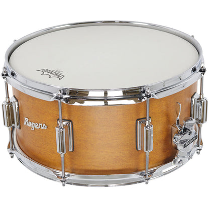 Rogers Tower Series Snare Drum - 14 x 6.5" Satin Fruitwood Stain, 5-Ply Maple-Poplar Shell, Beavertail Lugs, Remo Heads
