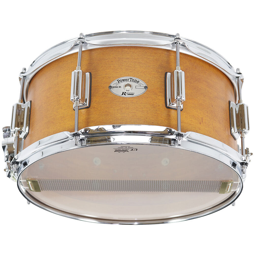 Rogers Tower Series Snare Drum - 14 x 6.5" Satin Fruitwood Stain, 5-Ply Maple-Poplar Shell, Beavertail Lugs, Remo Heads — view 4