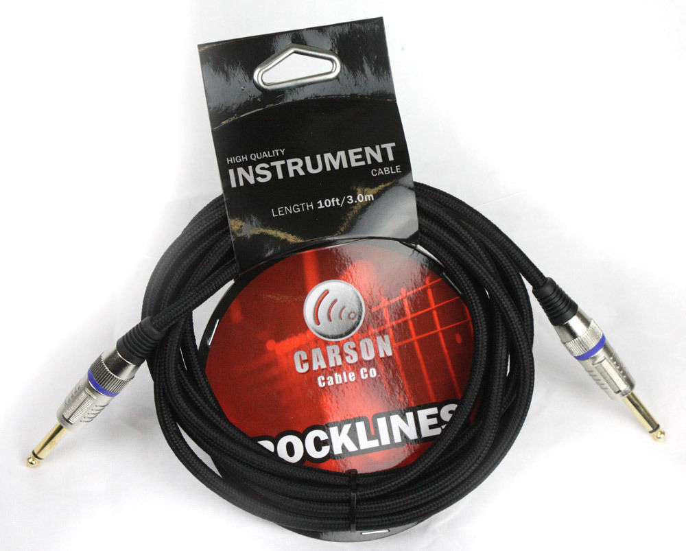 CARSON 10 Foot Guitar Lead / Instrument Cable  Noiseless Braided Black