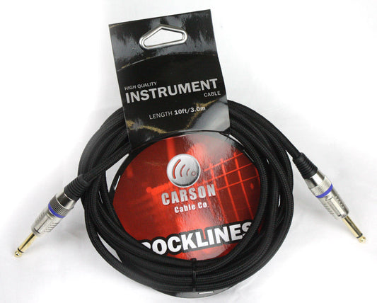 CARSON 10 Foot Guitar Lead / Instrument Cable  Noiseless Braided Black