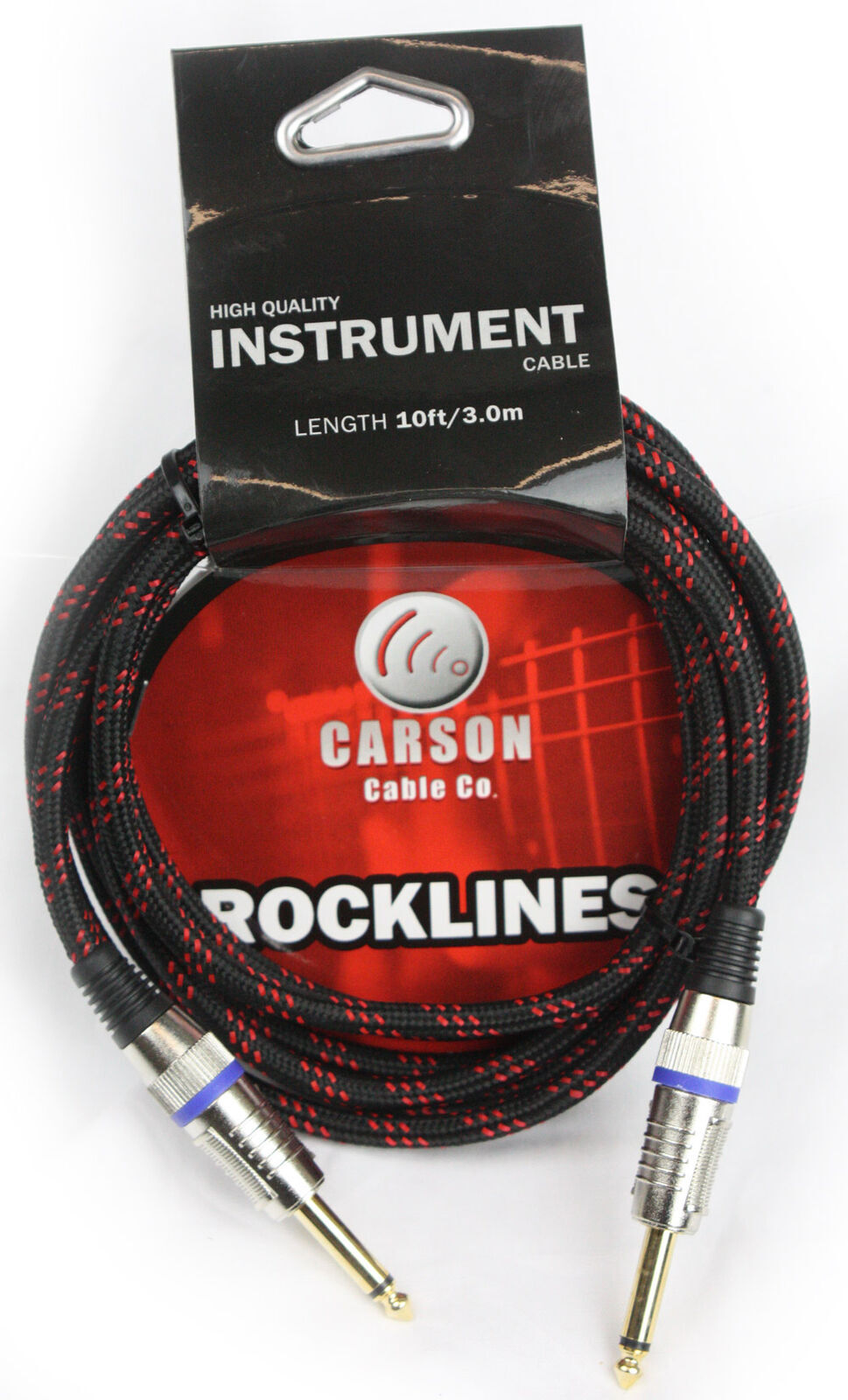 CARSON 10 Foot Guitar Lead / Instrument Cable  Noiseless Braided Black/Red