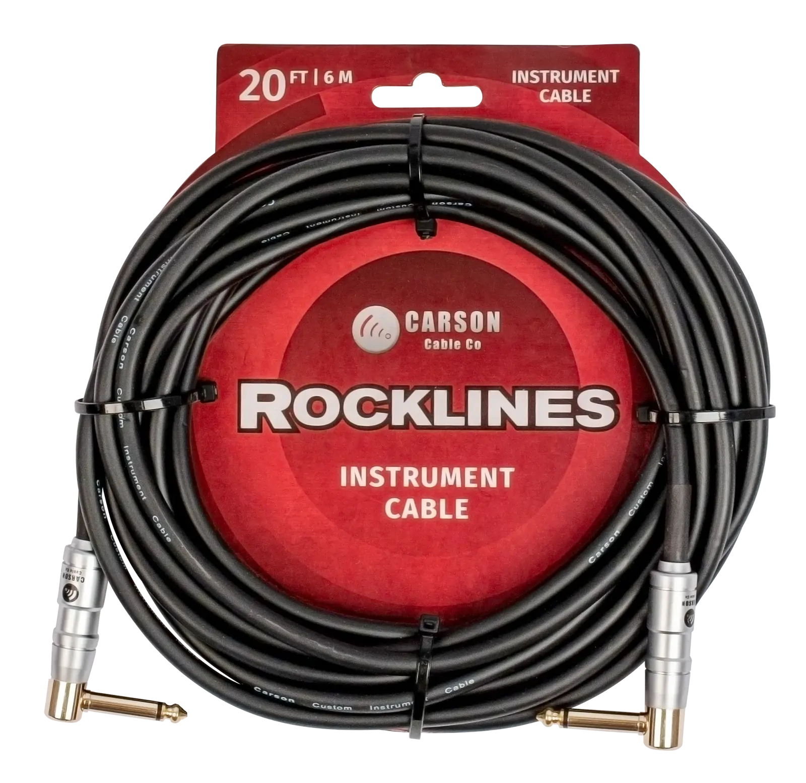 Carson Cable Co Rocklines 20ft Noiseless Guitar Cable with Right Angle Jacks