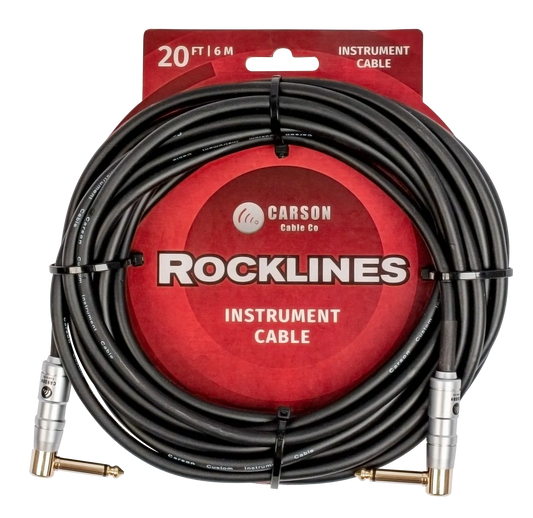 Carson Cable Co Rocklines 20ft Noiseless Guitar Cable with Right Angle Jacks