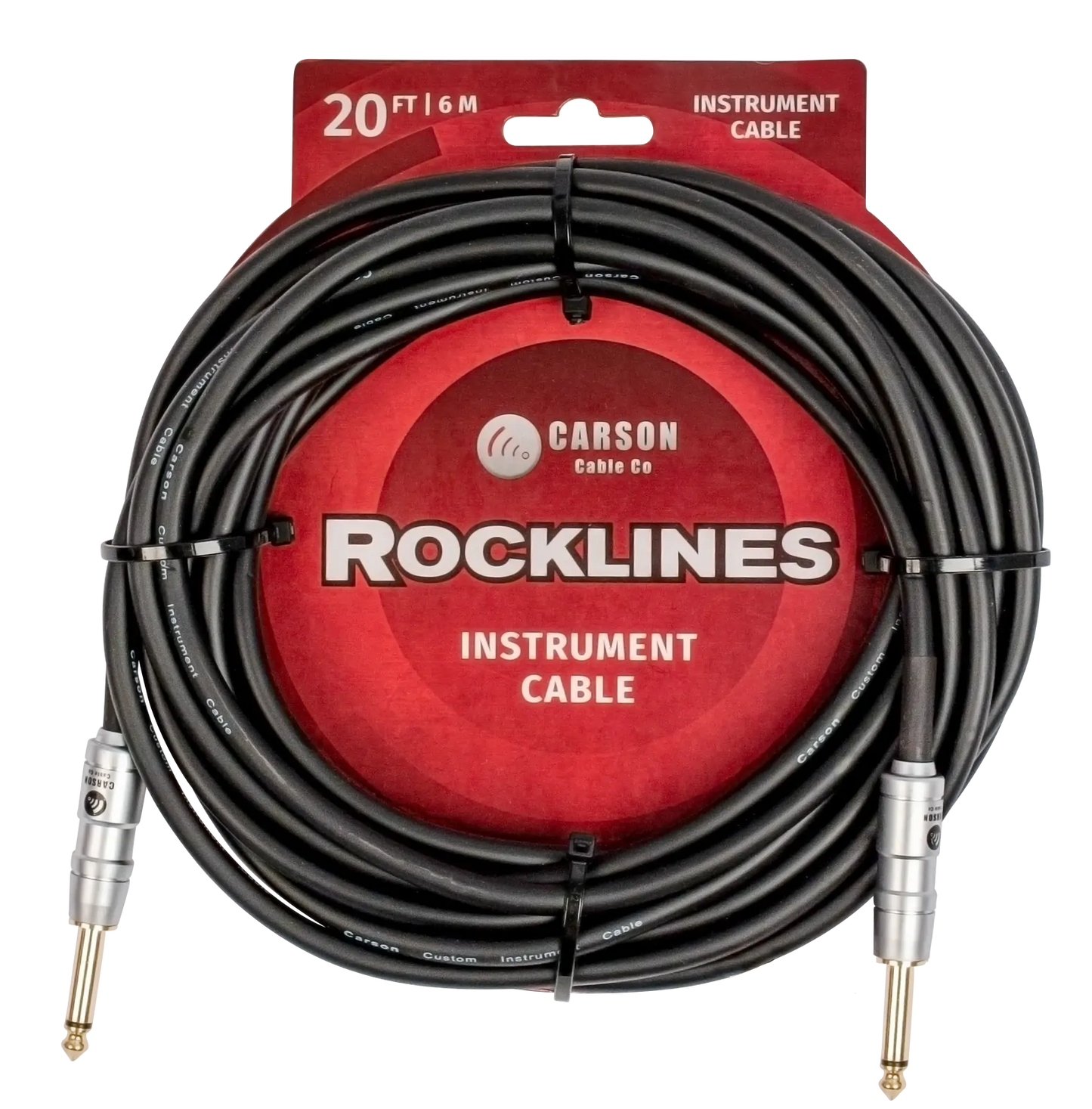 Carson Cable Co Rocklines 20ft Noiseless Guitar Cable with Straight Jacks