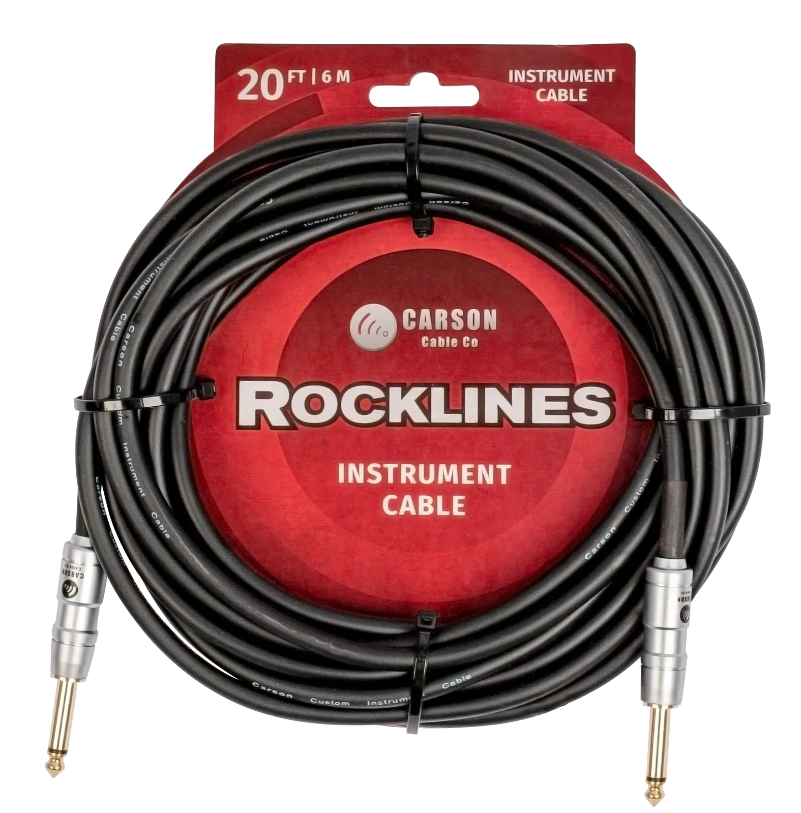 Carson Cable Co Rocklines 20ft Noiseless Guitar Cable with Straight Jacks