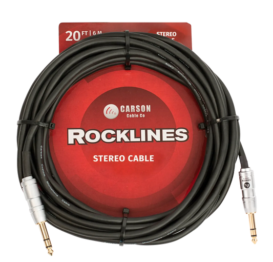 Carson Cable Co Carson Rocklines 20ft Guitar Cable with 6.3mm Stereo Jacks and Gold Shaft