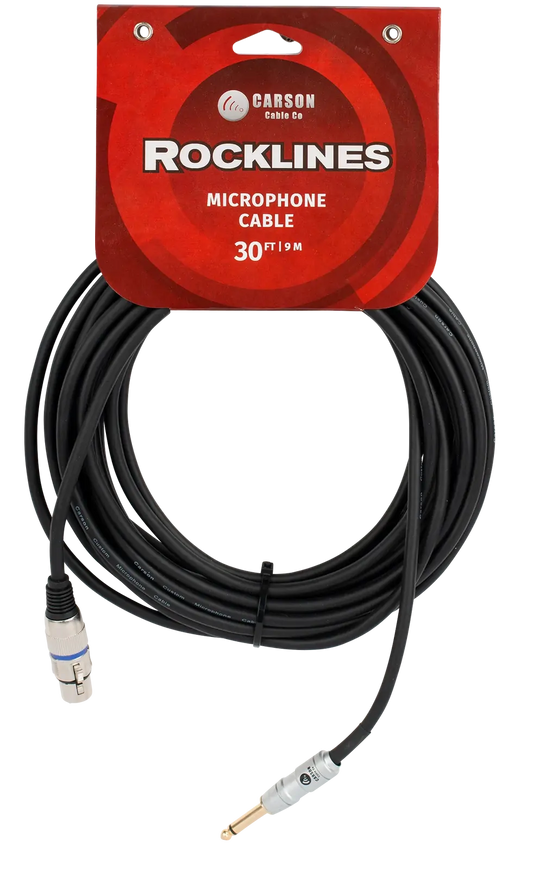 Carson Cable Co Rocklines 30 FT Microphone Cable Female XLR to Male Jack Chrome