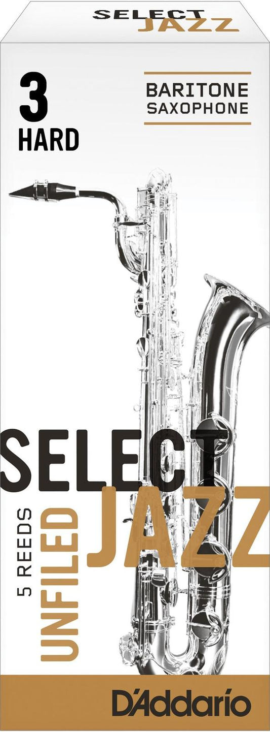 Rico Select Jazz Baritone Sax Reeds, Unfiled, Strength 3 Strength Hard, 5-pack