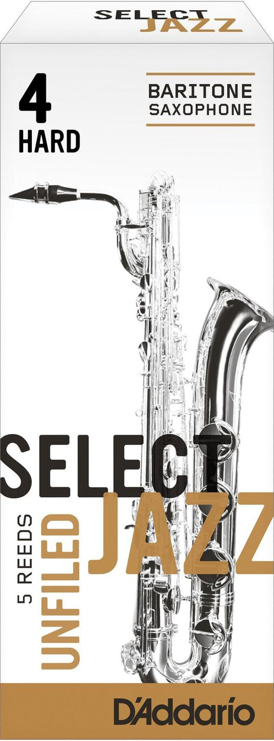 Rico Select Jazz Baritone Sax Reeds, Unfiled, Strength 4 Strength Hard, 5-pack