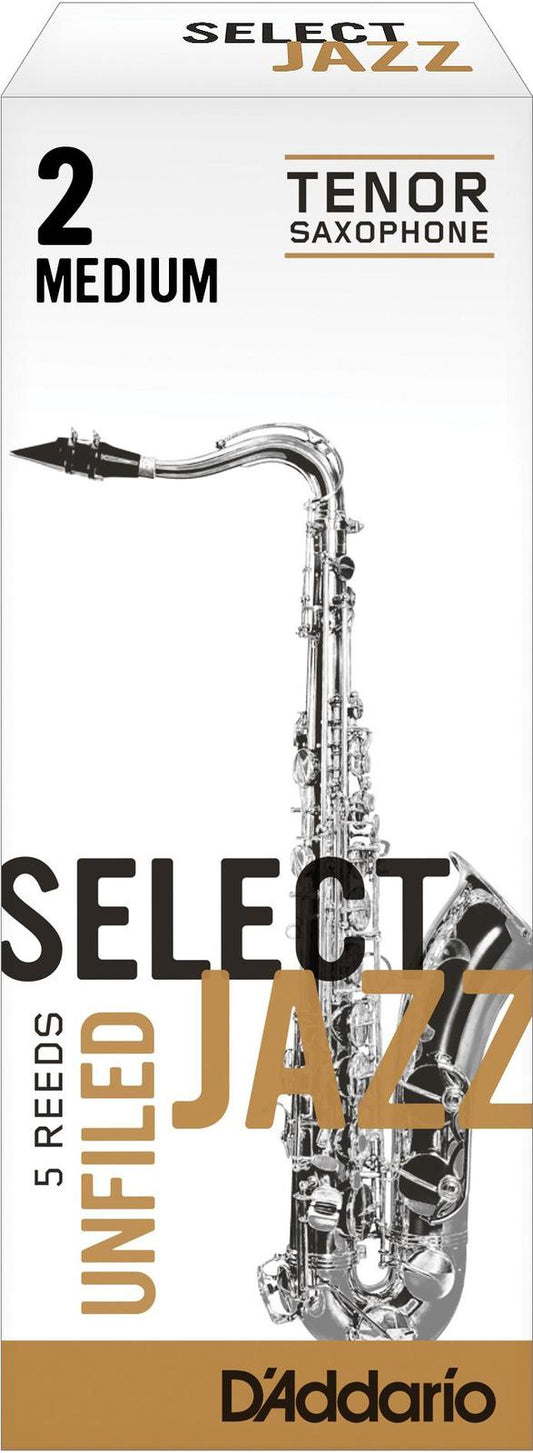 Rico Select Jazz Tenor Sax Reeds, Unfiled, Strength 2 Strength Medium, 5-pack