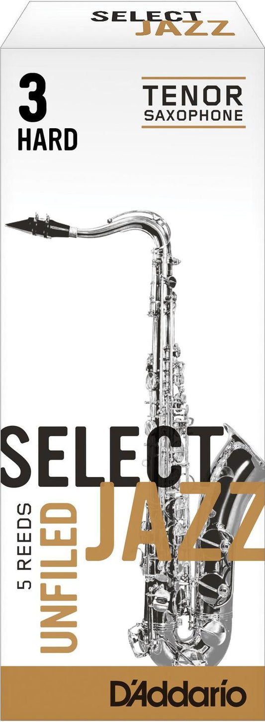 Rico Select Jazz Tenor Sax Reeds, Unfiled, Strength 3 Strength Hard, 5-pack