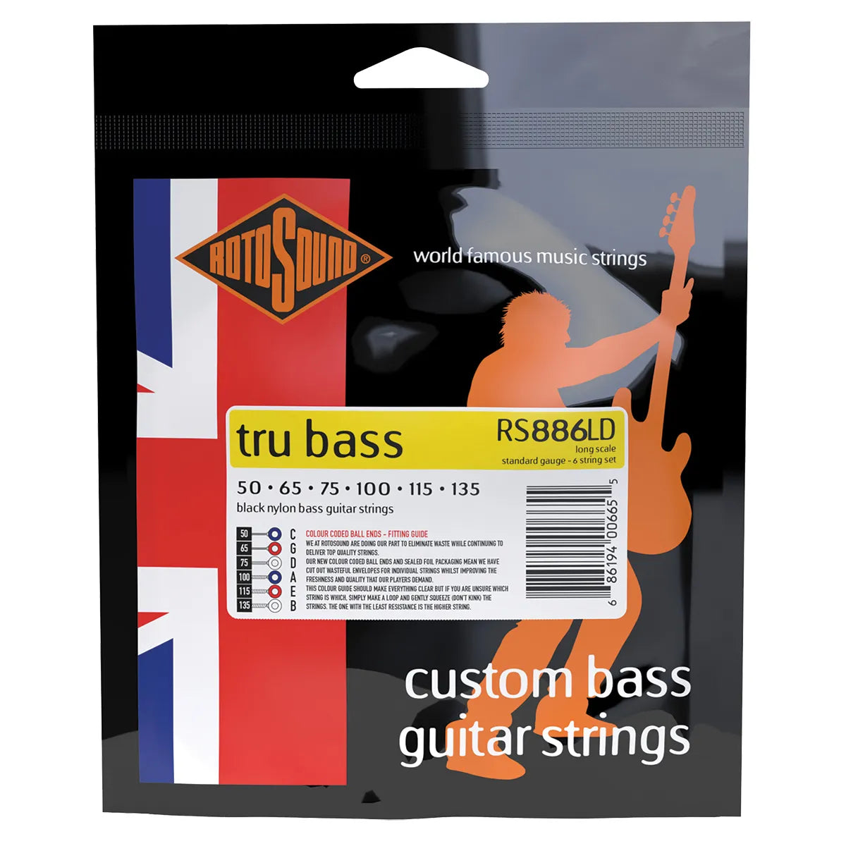 Rotosound Tru Bass 88 Black Nylon Tapewound 6 String 50-135 [RS886LD]