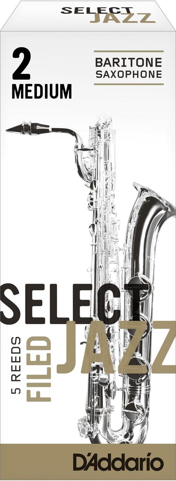Rico Select Jazz Baritone Sax Reeds, Filed, Strength 2 Strength Medium, 5-pack