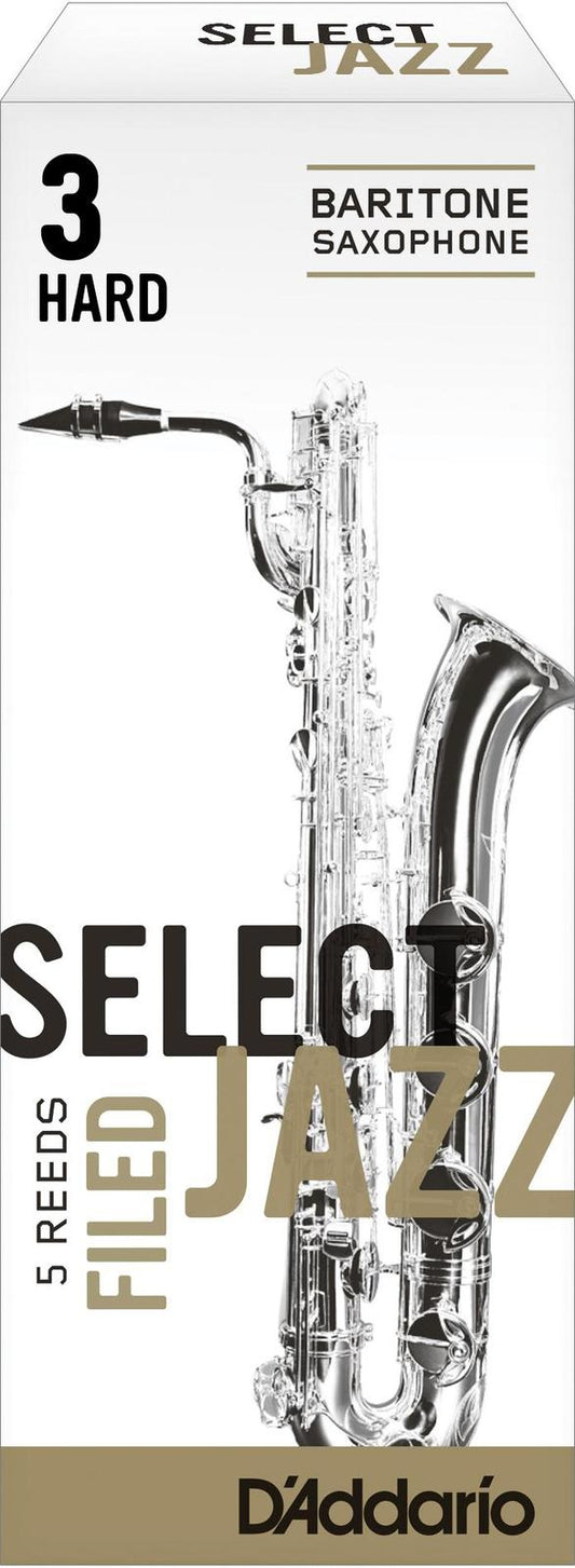Rico Select Jazz Baritone Sax Reeds, Filed, Strength 3 Strength Hard 5-pack