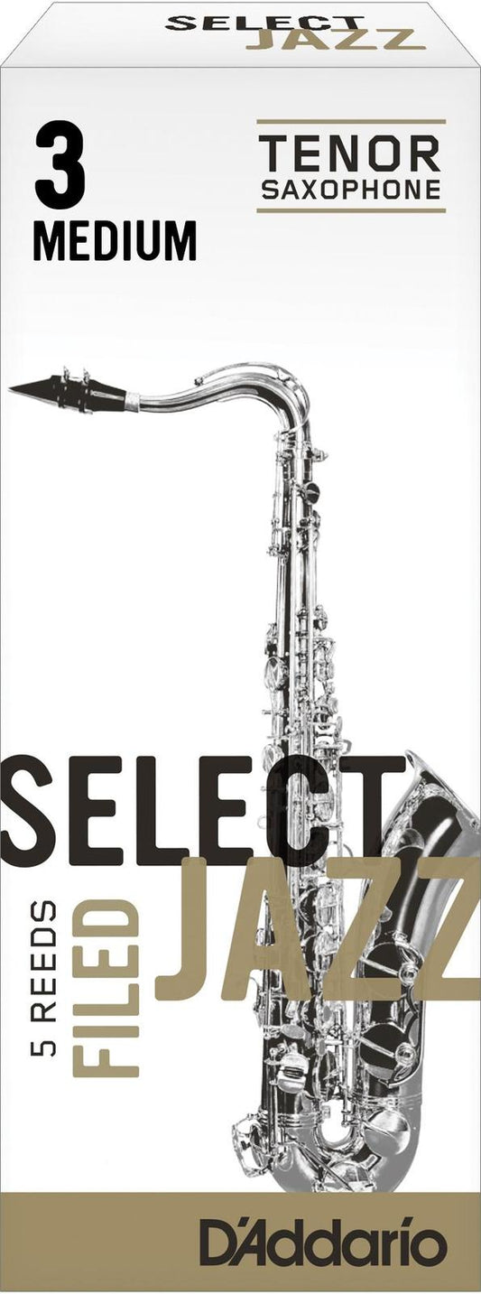 Rico Select Jazz Tenor Sax Reeds, Filed, Strength 3 Strength Medium, 5-pack