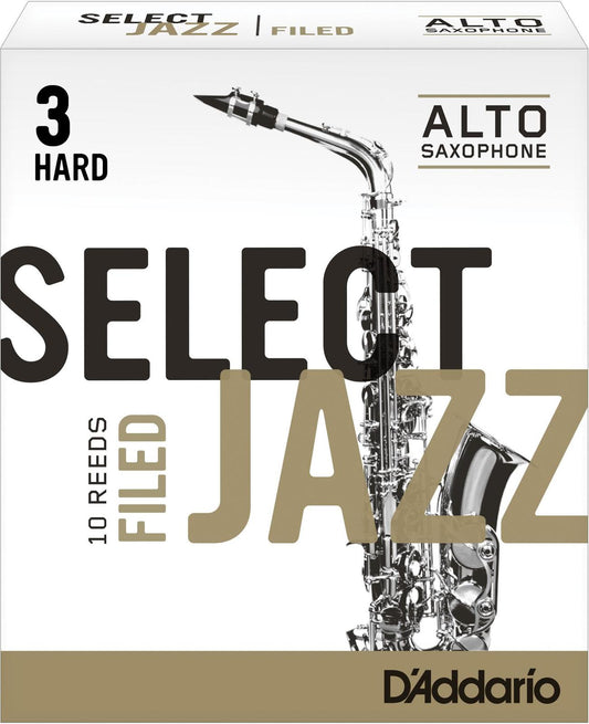 Rico Select Jazz Alto Sax Reeds, Filed, Strength 3 Strength Hard, 10-pack