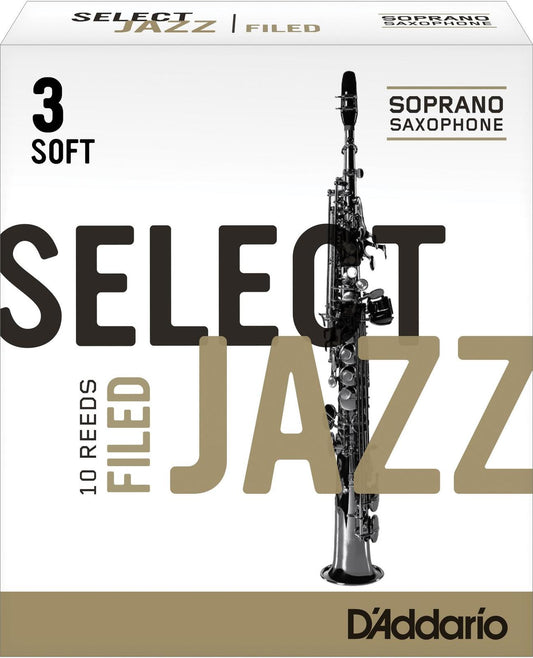 Rico Select Jazz Soprano Sax Reeds, Filed, Strength 3 Strength Soft, 10-pack