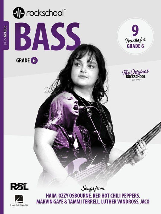 Rockschool Bass Grade 6 (2024) - Double Bass, 72 Pages, 9 Tracks Including "The Chicken" and "Crazy Train"