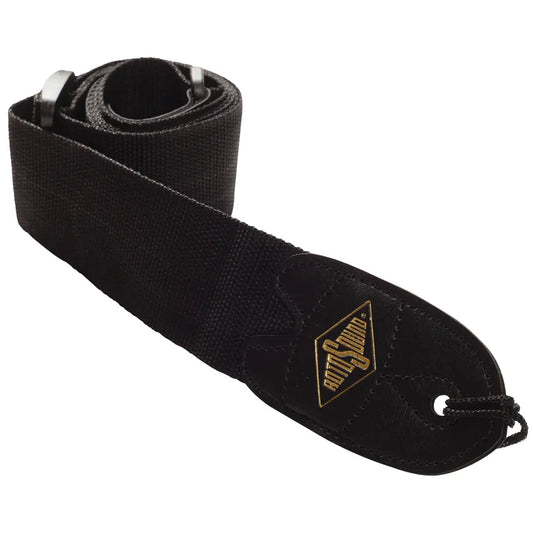Rotosound Black Webbing Guitar Strap with Leather Ends
