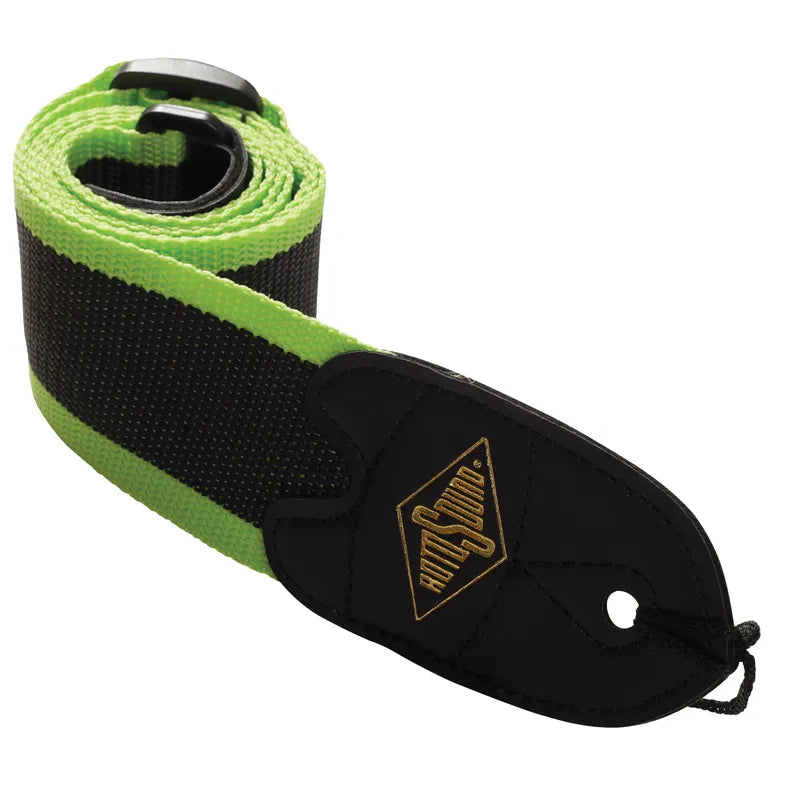 Rotosound Green Stripe Guitar Strap with Leather Ends