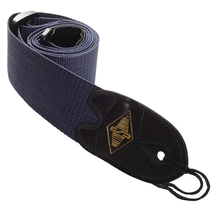 Rotosound Navy Blue Webbing Guitar Strap with Leather Ends