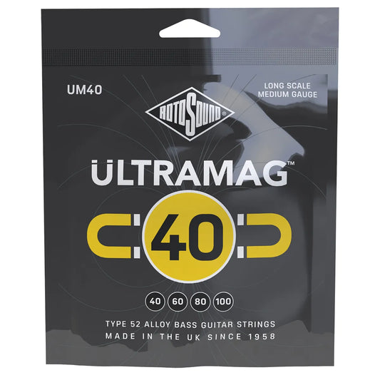Rotosound Ultramag Bass Guitar Strings 40-100 (RUM40) - Type 52 Alloy, High Power, Long Life, Corrosion Resistant, Made in UK