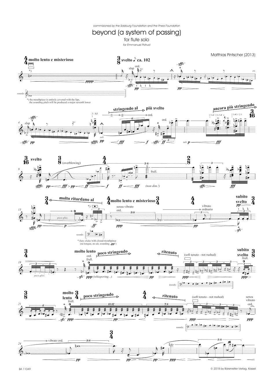 Beyond (a system of passing) for Flute Solo by Matthias Pintscher - Barenreiter BA11049 — view 3