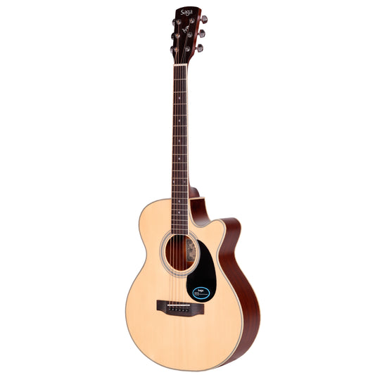 Saga 700 Series Engelmann Spruce Folk Acoustic-Electric Cutaway Guitar Natural SA700CE-NA