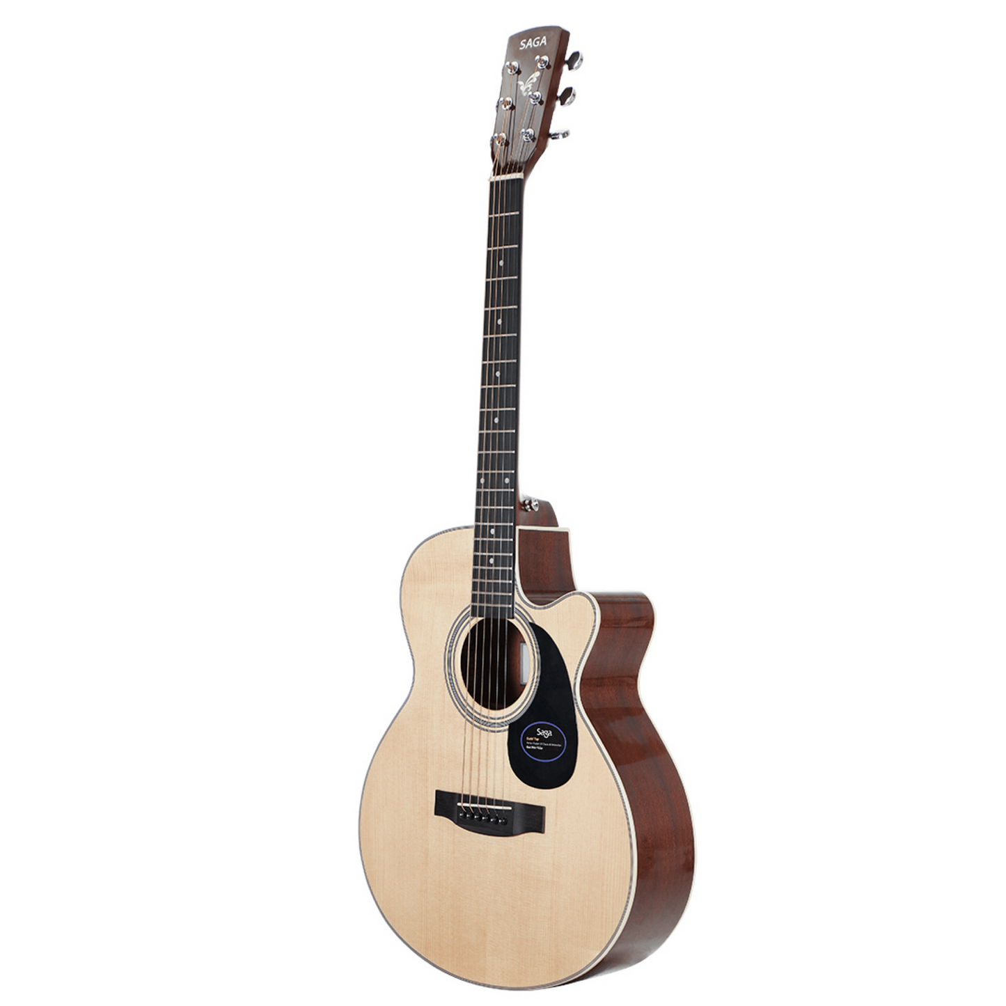 Saga SA700 Pro Series Solid Spruce Folk Acoustic-Electric Cutaway Guitar Natural