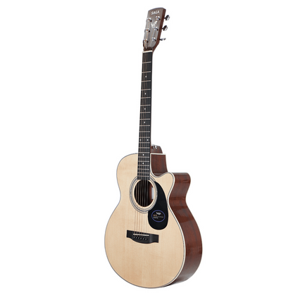 Saga SA700 Pro Series Solid Spruce Folk Acoustic-Electric Cutaway Guitar Natural
