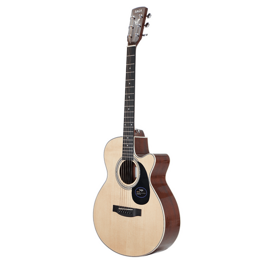 Saga SA700 Pro Series Solid Spruce Folk Acoustic-Electric Cutaway Guitar Natural