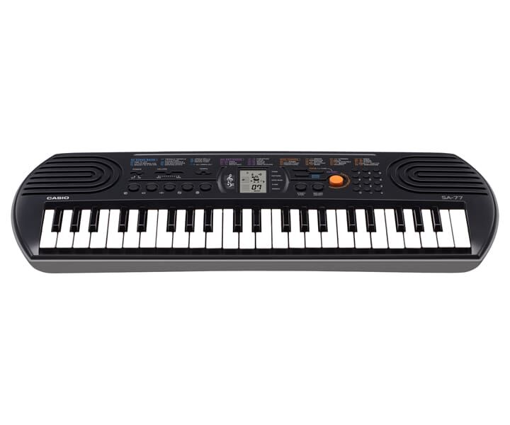 Casio SA77 44 Note Mini Keyboard with LCD Display, 10 Song Bank, 100 Tones, 50 Rhythms, 5 Drum Pads, Compact Design