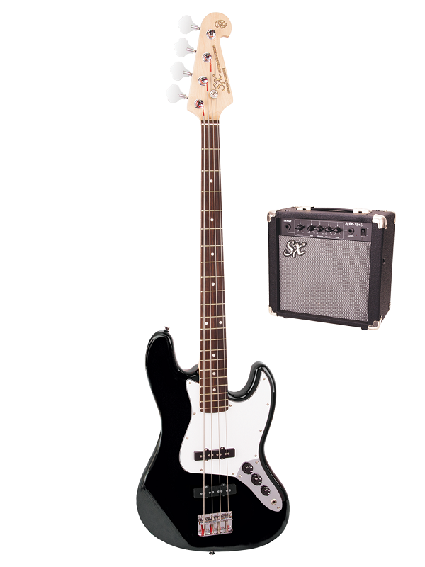 SX JB Bass Guitar Kit with Amplifier, Tuner, Gig Bag, Strap, Picks, Lead, and Online Lessons - 3 Tone Sunburst — view 6