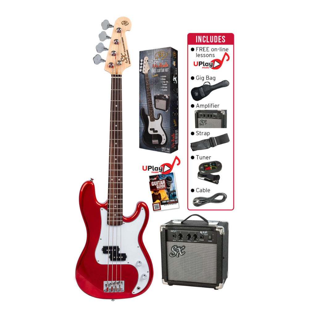 SX 3/4 Size Bass Guitar Kit with Amplifier, Tuner, Gig Bag & Lessons — view 4