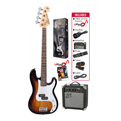 SX 3/4 Size Bass Guitar Kit with Amplifier, Tuner, Gig Bag & Lessons — view 3