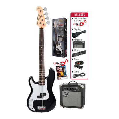SX 3/4 Size Left Handed Bass Guitar Kit with Amplifier, Tuner, Gig Bag, Strap, and Online Lessons — view 5
