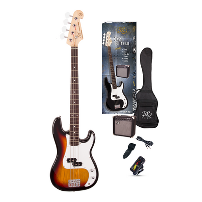 SX P Bass Kit 3 Tone Sunburst with Amplifier, Tuner, Gig Bag, Strap, Lead & Online Lessons — view 3