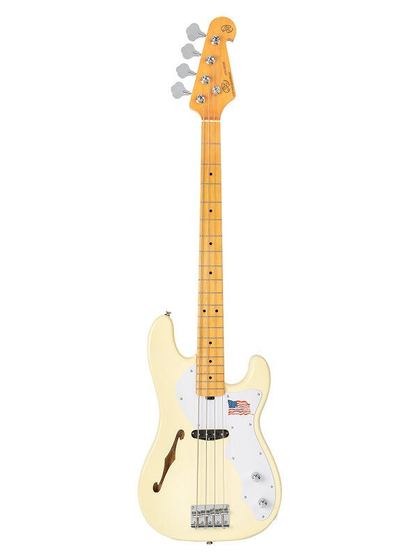 SX SBA2 Vintage Style Bass Guitar, Swamp Ash Body, Canadian Maple Neck, Single Coil Alnico Pickup, Vintage White Finish