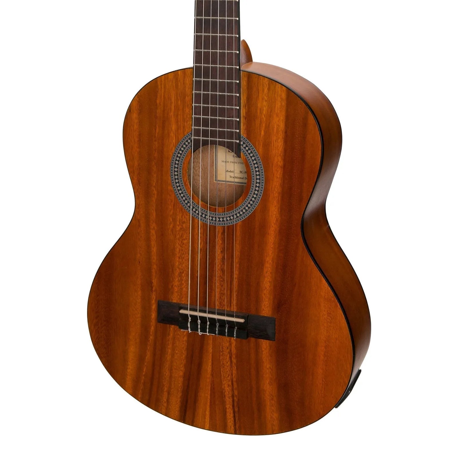 Sanchez SC-36ET-KOA 3/4 Student Acoustic-Electric Classical Guitar with Pickup, Natural Finish, Nylon Strings, Adjustable Truss Rod — view 4